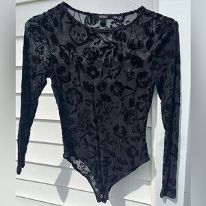 black mesh and velvet floral bodysuit